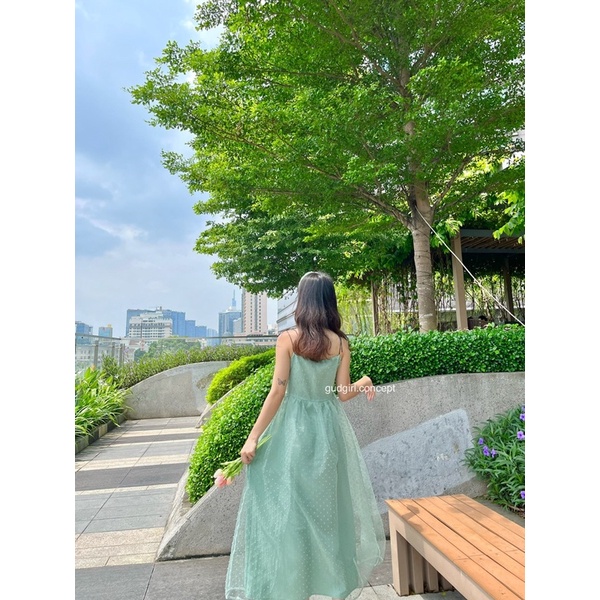 HANIE DRESS - Đầm dây nữ nhẹ nhàng trắng và xanh