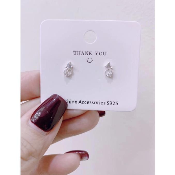 Khuyên tai bạc Linh silver, Bông tai mèo mini nạm đá ngộ nghĩnh