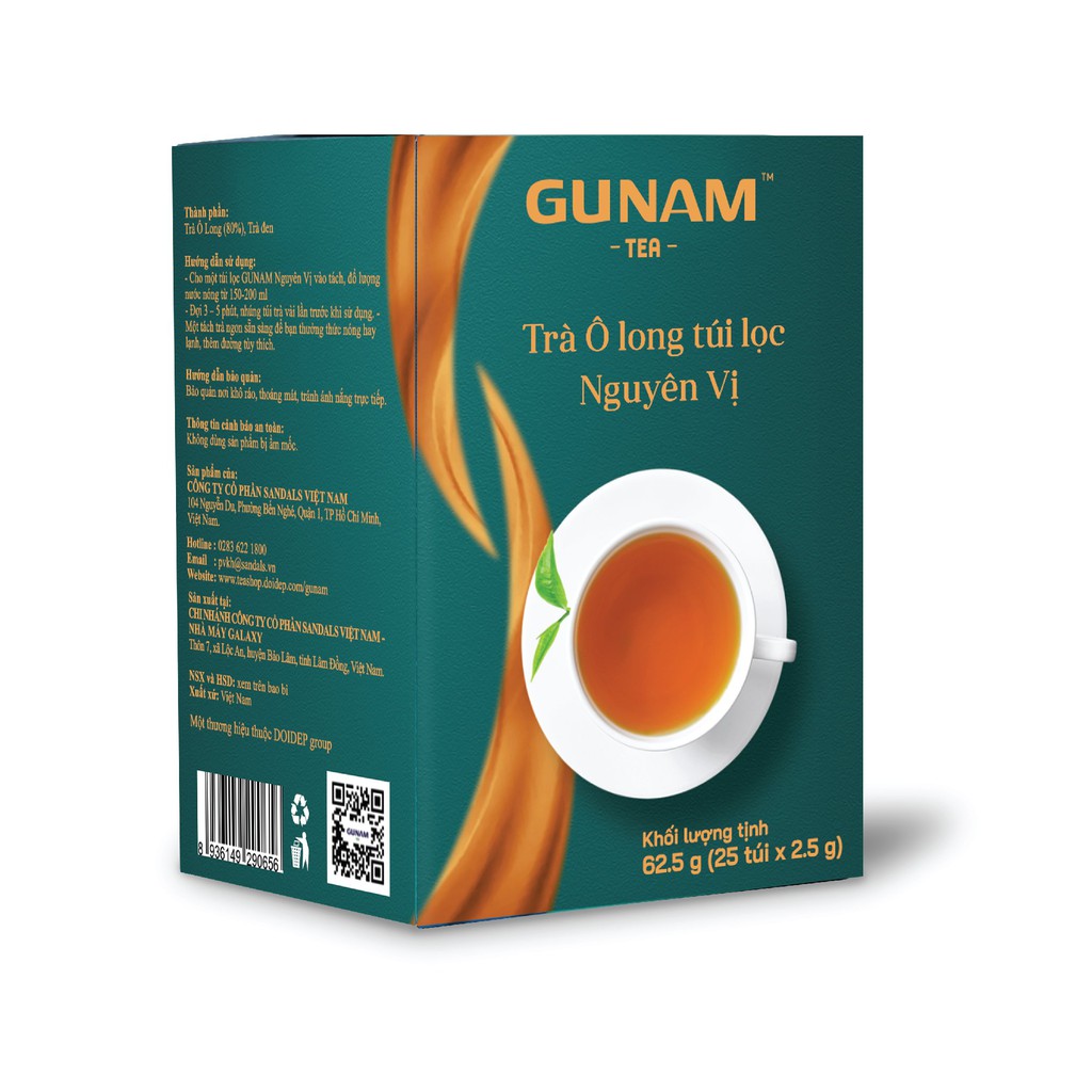 Trà Olong túi lọc GUNAM nguyên vị trà tươi (hộp 25 gói x 2,5g)
