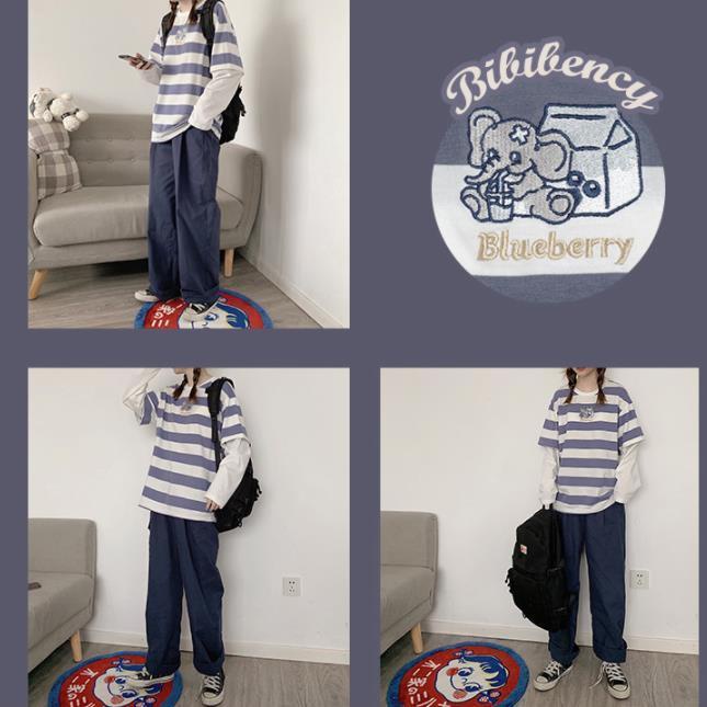 Áo Thun Dài Tay Giả Hai Lớp Phong Cách Hàn Quốc Dành Cho Nữ