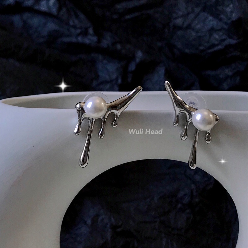 Bông Tai Hình Giọt Nước Đính Ngọc Trai Giả Phong Cách hip hop Hàn Quốc Thời Trang Cho Nam Và Nữ