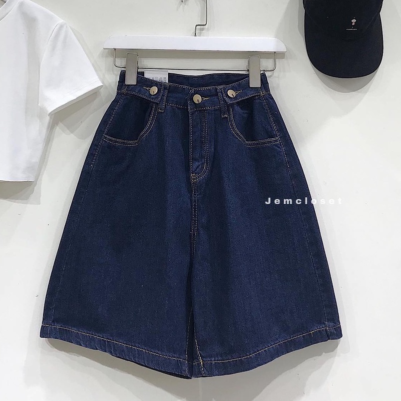 Quần Short Jean Nữ Có Nút Eo Tùy Chỉnh JEM CLOSET Quần Đùi Nữ Ống Rộng APET Thiết Kế Basic Lên Form Siêu Thon Chân 2736