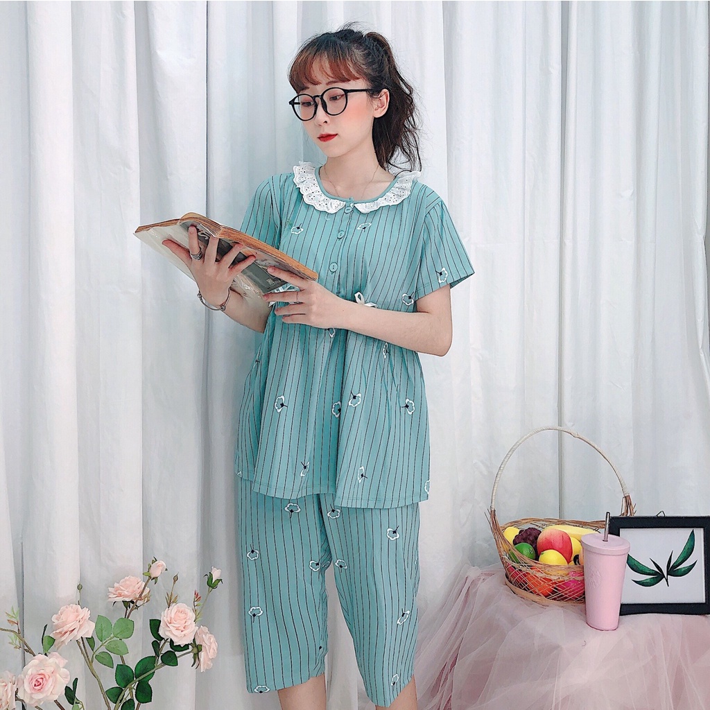 Bộ bầu - bộ sau sinh - chất liệu cotton - kiểu mới thời trang ( sọc bông - lửng - QLTN - MS-02 )