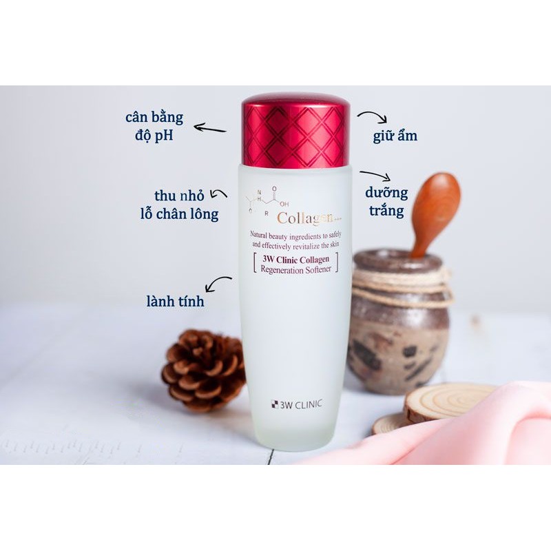 Bộ dưỡng da săn chắc làm trắng dưỡng ẩm chống lão hóa da chiết xuất từ Collagen 3W CLINIC Hàn Quốc [Nước Hoa Hồng+Sữa]