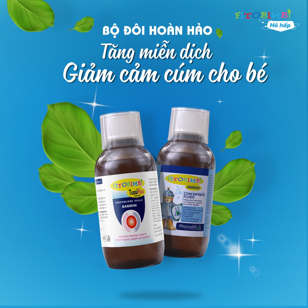 Fitobimbi Tussiflux Junior Siro ho cho bé Giúp giảm các triệu chứng ho có đờm Đau rát họng do Viêm họng Chai 200ml