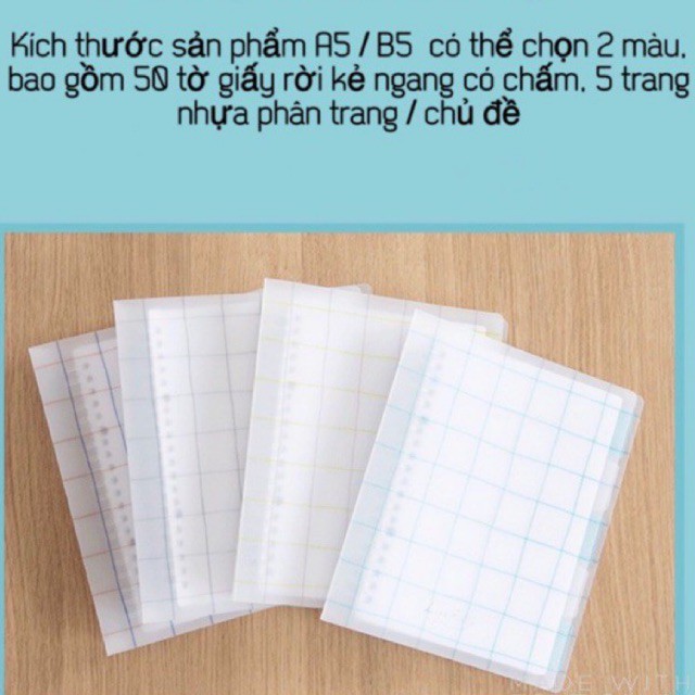 Sổ còng Binder bìa gáy nhựa A5 B5 Campus Line Field 100 trang có chấm + 5 tab phân trang nhựa màu xanh J55