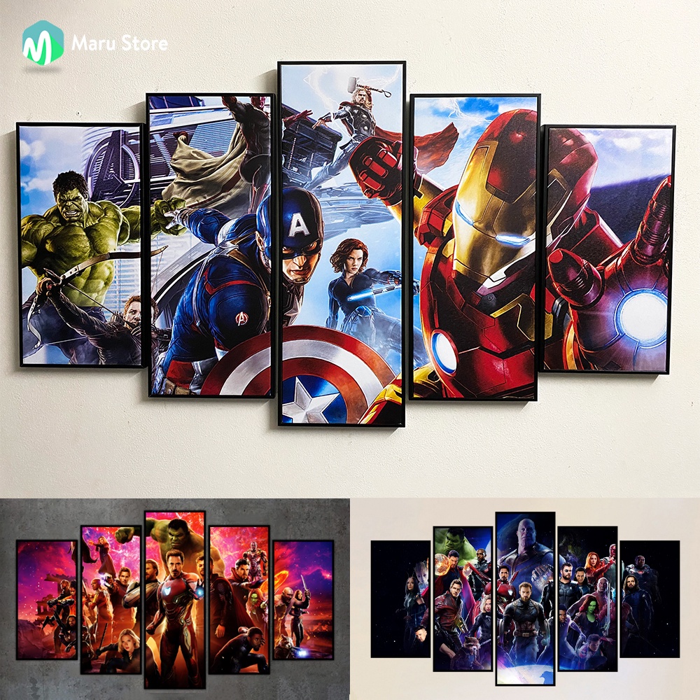 Bộ 5 Tranh Marvel, Có Khung Composite, Trang Trí Nhà Cửa