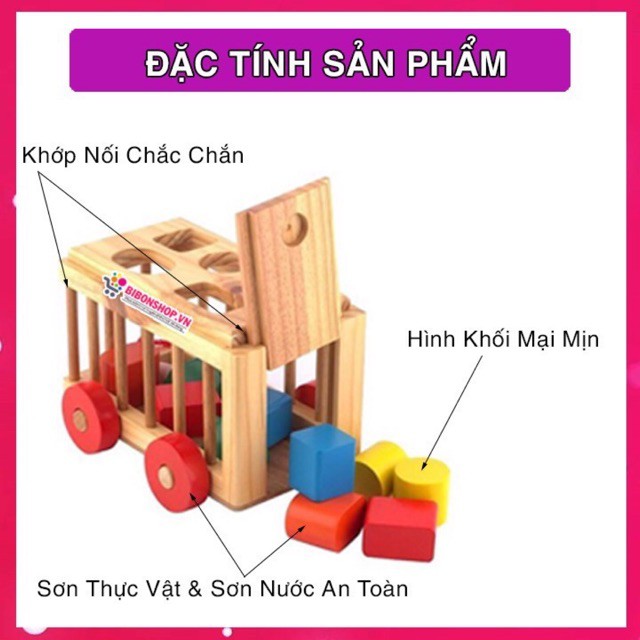 XE CŨI THẢ HÌNH GIÚP BÉ NHẬN BIẾT CÁC HÌNH KHỐI CƠ BẢN, CHẤT LIỆU GỖ SƠN MÀU AN TOÀN VỚI TRẺ EM