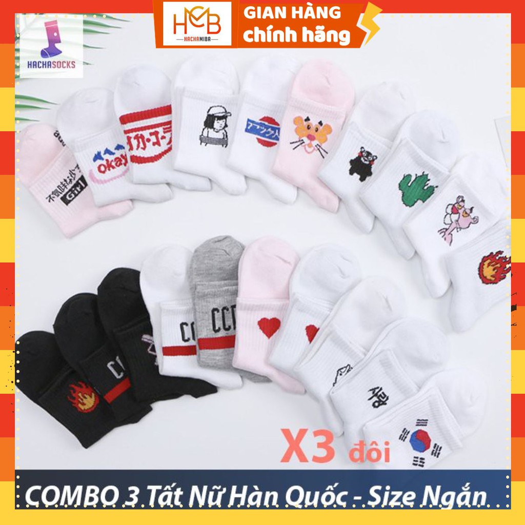 🇰🇷TRÙM SỈ VỚ HÀN 🇰🇷Bộ 3 Đôi Vớ Tất Hình Hàn Quốc Dễ Thương