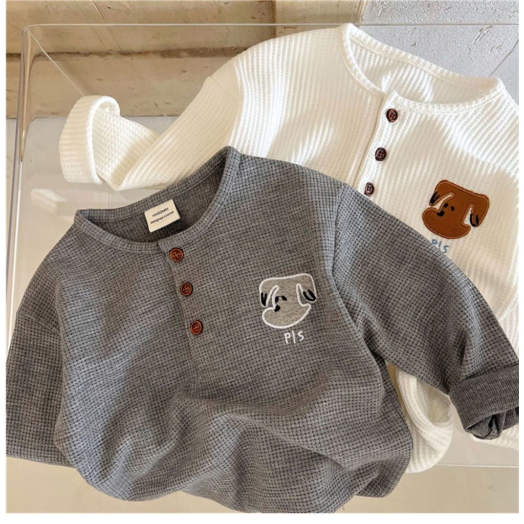 Áo Thun Sweater Cổ Tròn Tay Dài Thêu Hình Waffle Thời Trang Mùa Xuân 2022 Mới Cho Bé Trai