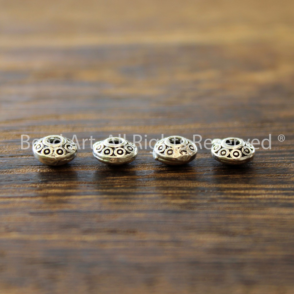 Charm Cách Nhỏ 4.5x3MM Bạc 925  Khắc Họa Tiết Tribal, Phối Vòng Tay Phong Thuỷ, Chuỗi Hạt, Trang Sức S50 - Bead Art