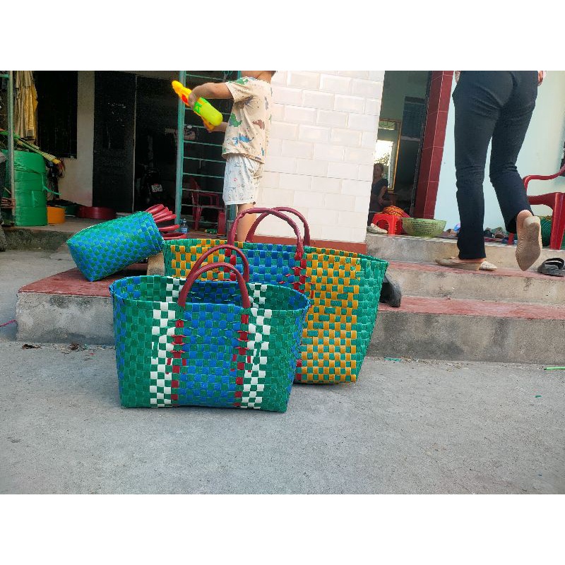 Làn đi chợ size trung, giỏ xách đan tay KT 35 x 15 x 26 cm