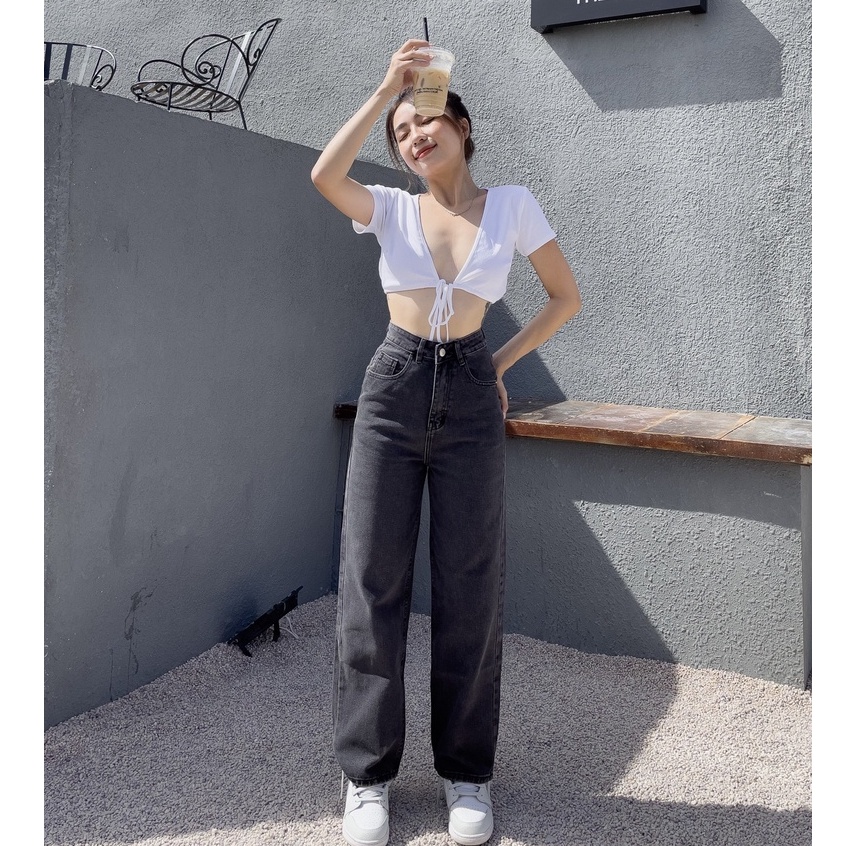Quần Jean Ống Rộng Kpboutique Màu Xám Đen Chất Jean Mềm Mịn Dễ Mặc Phù Hợp Đi Làm Đi Học Rất Đẹp