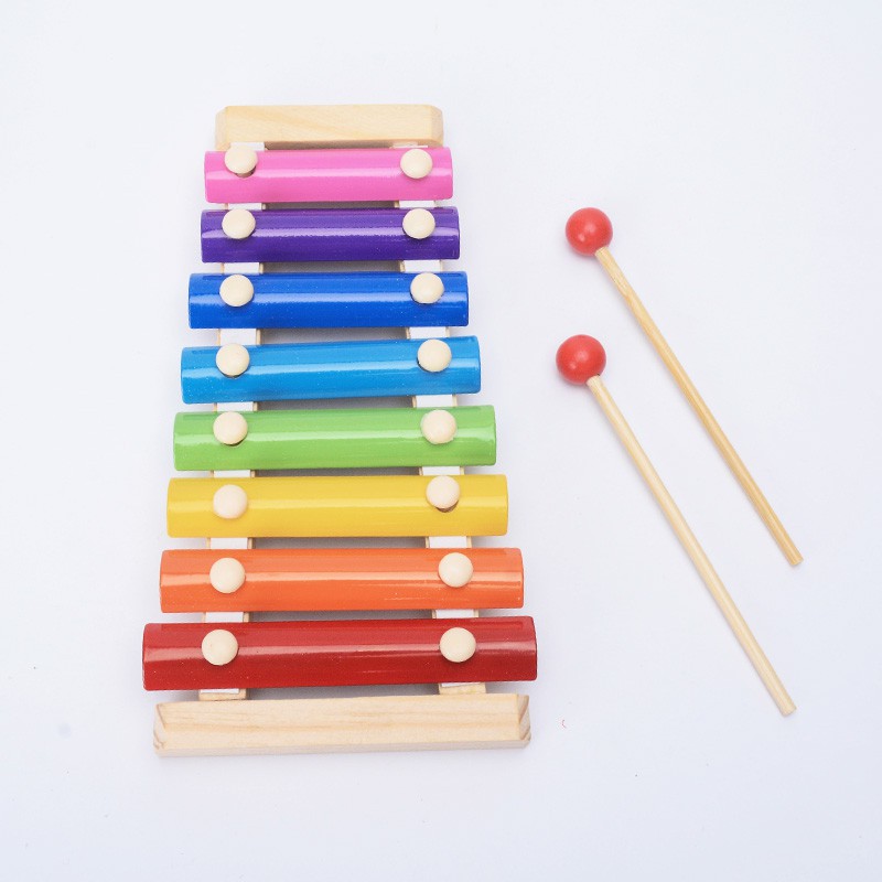 Combo 3 món đồ chơi: 1 Đàn gỗ Xylophone thường; 1 Tháp xếp cầu vồng; 1 Sâu gỗ uốn dẻo