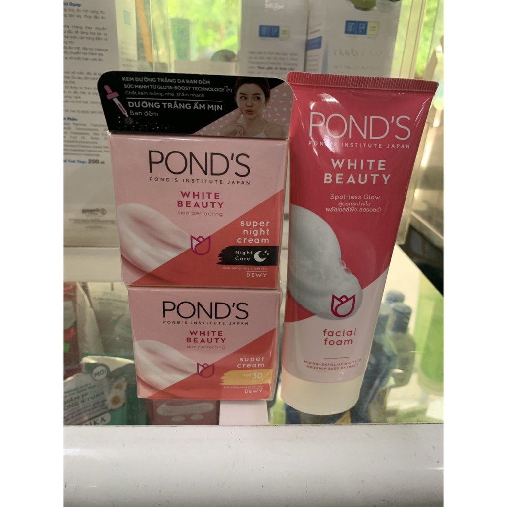 Combo Sữa Rửa Mặt Và Kem Dưỡng Trắng Hồng Tinh Khiết Ponds Beauty White ngày và đêm 50g