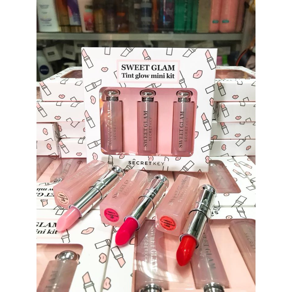 SET SON DƯỠNG SWEET GLAM TINT GLOW MINI KIT 3 CÂY SECRET KEY