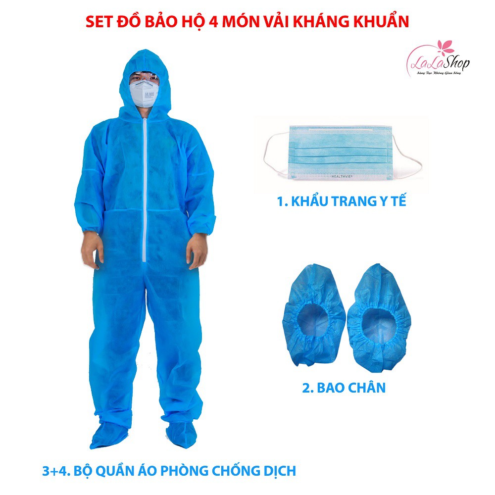 Combo đồ bảo hộ gồm 4 món làm từ vải kháng khuẩn PP định lượng phòng dịch an toàn khi ra đường, đi máy bay hay về quê