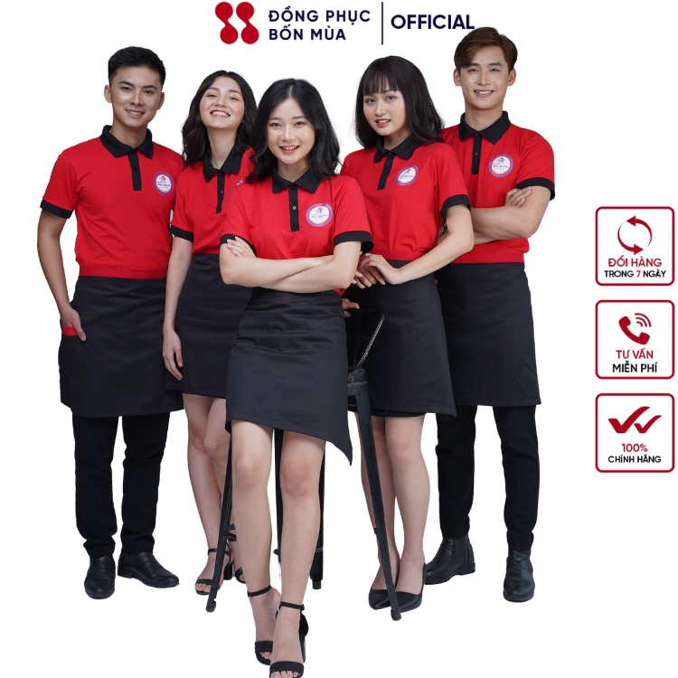 Tạp dề Ngắn màu đen  phục vụ Tạp dề phục vụ có túi Tạp dề đồng phục Tạp dề nhân viên sẵn hàng kèm video TD-Nửa-M