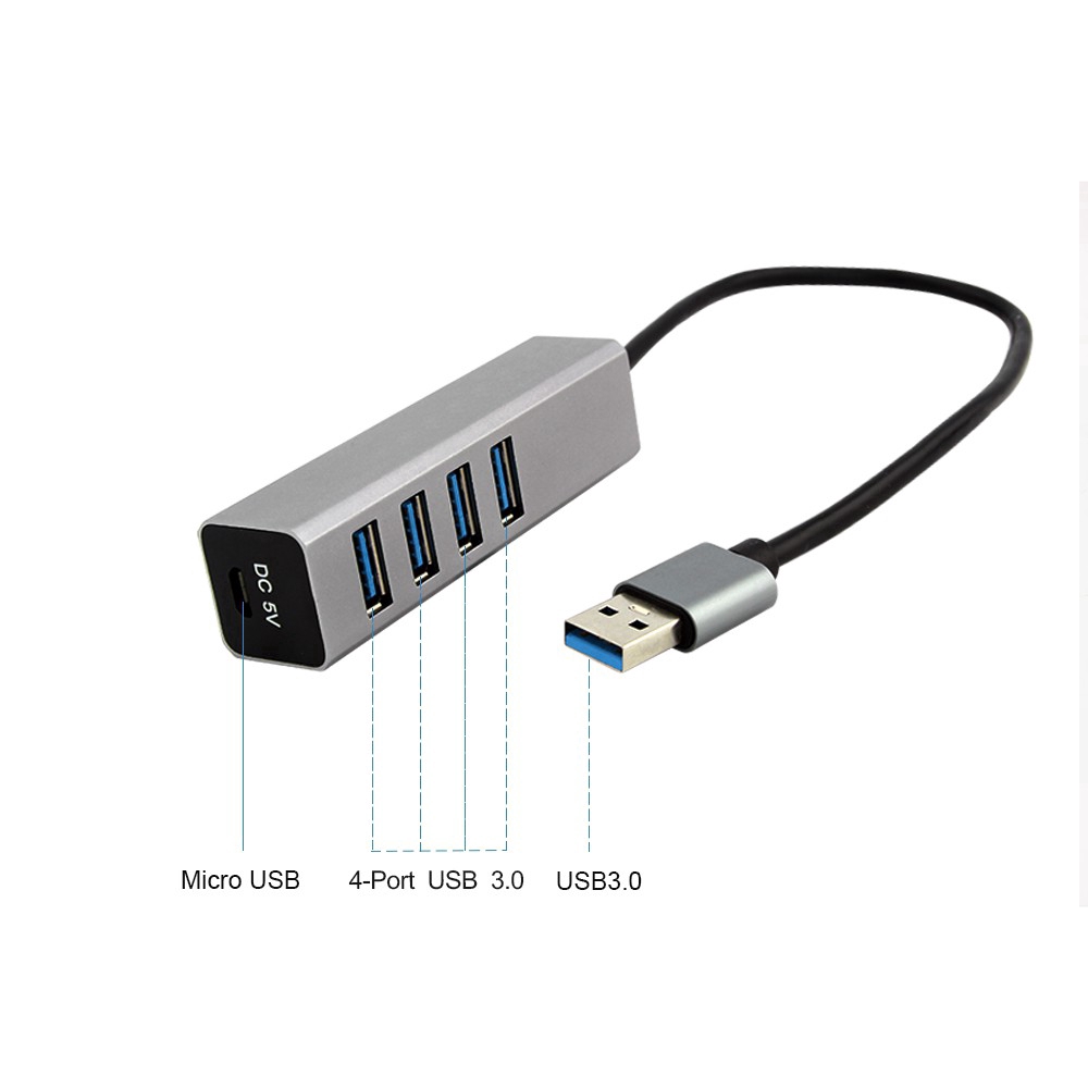 CHYI USB Hub 3.0 4-port USB3.0 high-speed splitter adapter with DC 5V / 2A power supply port for laptop PC phone