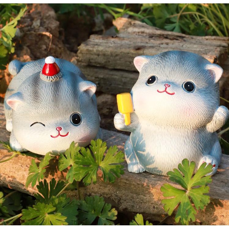 Set mô hình 5 mèo con SOUVENIRS, mô hình mèo mini để bàn màu xám full biểu cảm đáng yêu dễ thương cute