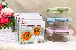 Hộp cơm thủy tinh đựng thực phẩm hình tròn cao cấp có nắp hút chân không, đa năng  - Thố thủy tinh tròn