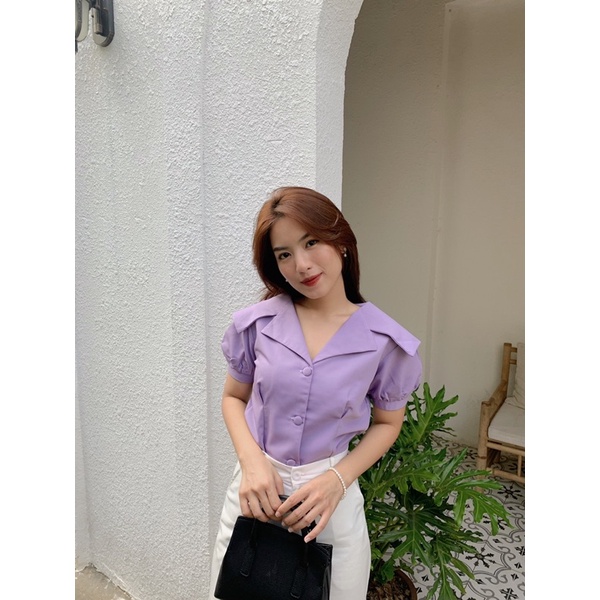 Áo sơ mi nữ tay ngắn - Tím