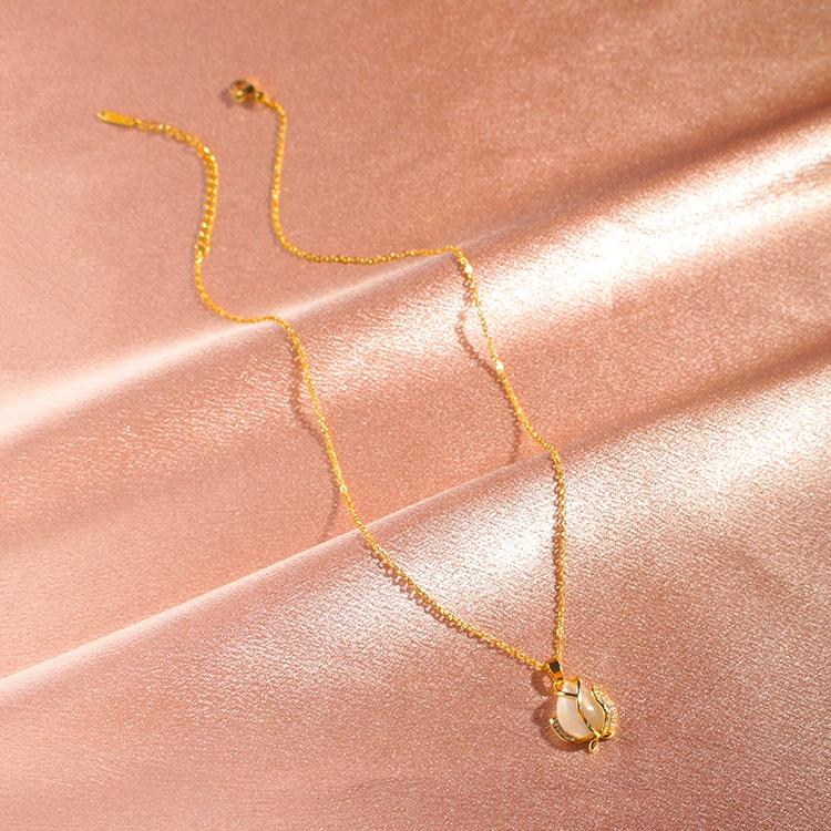 Dây Chuyền Thép Không Gỉ Mạ Vàng 18k Mặt Hoa Tulip