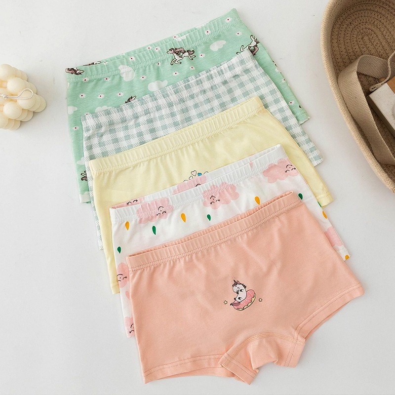 Set 5 quần lót boxer bé gái mềm mại thoáng khí họa tiết hoạt hình phong cách Hàn Quốc