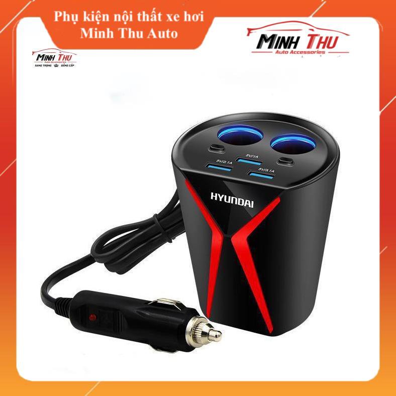 Cốc Chia Sạc Hyundai HY-18 Chất Lượng Cao (2 tẩu tròn 3 USB) Bảo Hành 12 Tháng