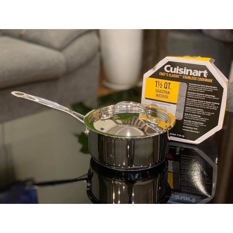 🇩🇪QUÁNH CUISINART 16cm CÓ NẮP VUNG INOX CAO CẤP BỀN ĐẸP