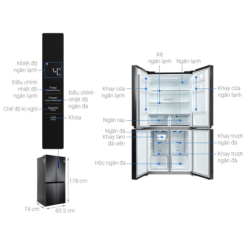 Tủ lạnh Samsung Inverter 488 lít RF48A4000B4/SV 2021 - Showroom Tivi TPHCM
