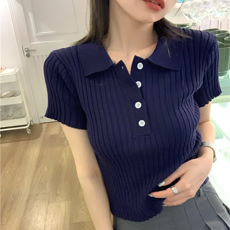 Áo Croptop Dệt Kim Tay Ngắn Thời Trang Mùa Hè Cho Phái Nữ