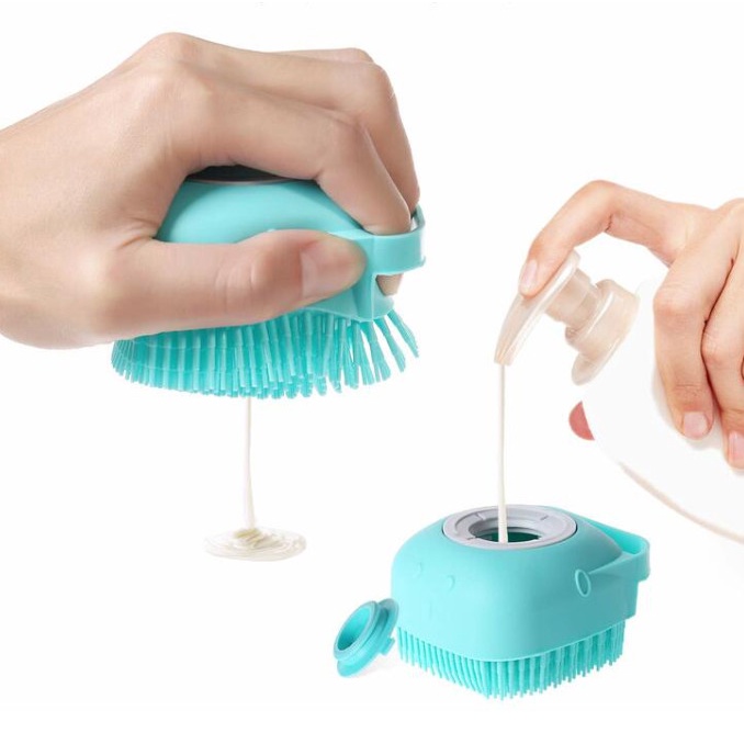 Bàn Chải Tắm - Bông Tắm Silicon Tạo Bọt Matxa Cho Chó Mèo có Ngăn Đựng Sữa Tắm