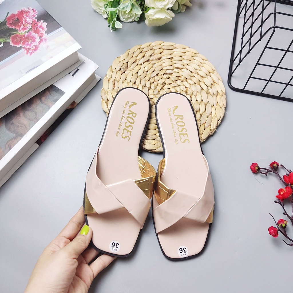 Dép đi biển thời trang quai chéo màu vàng phong cách trẻ trung