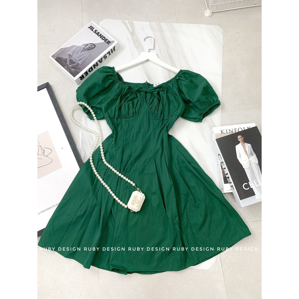 Đầm Tiểu Thư Trắng Trễ vai Cột Nơ Ngực Váy Trắng Thiết Kế Dây Cột Xếp Ly Bụng or002