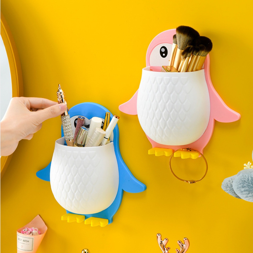 Kệ treo tường đa năng kệ dán tường hình chim cánh cụt đựng đồ cá nhân mỹ phẩm bàn chải dễ thương
