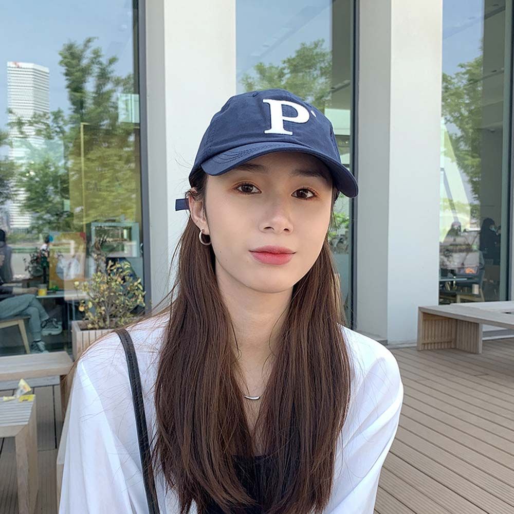 Mũ lưỡi trai mềm mại thêu chữ P màu kẹo đơn giản phong cách Hàn Quốc cho cặp đôi
