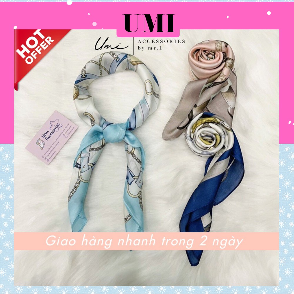 Khăn Bandana Khăn Lụa Vuông Họa Tiết Dây Và Hoa Độc Đáo UMI K16-16