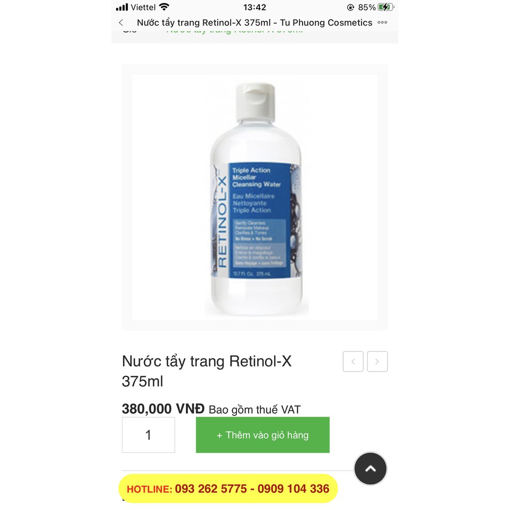 Nước tẩy trang Retinol -X (USA)