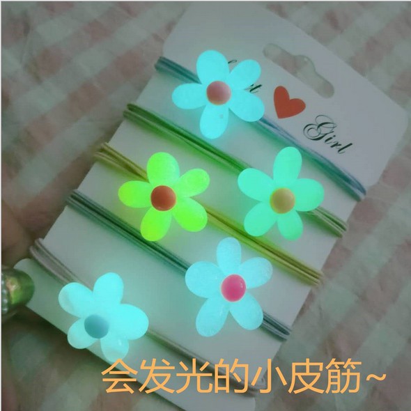 Bộ 2 Dây Cột Tóc Đính Hoa Dạ Quang Đáng Yêu Cho Bé