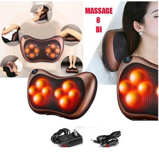 ( SIÊU HÓT ) Gối mát-xa hồng ngoại Massage Pillow nâu 8 bi + Tặng máy mát xa cá heo cao cấp 2020 ( làm quà tặng )
