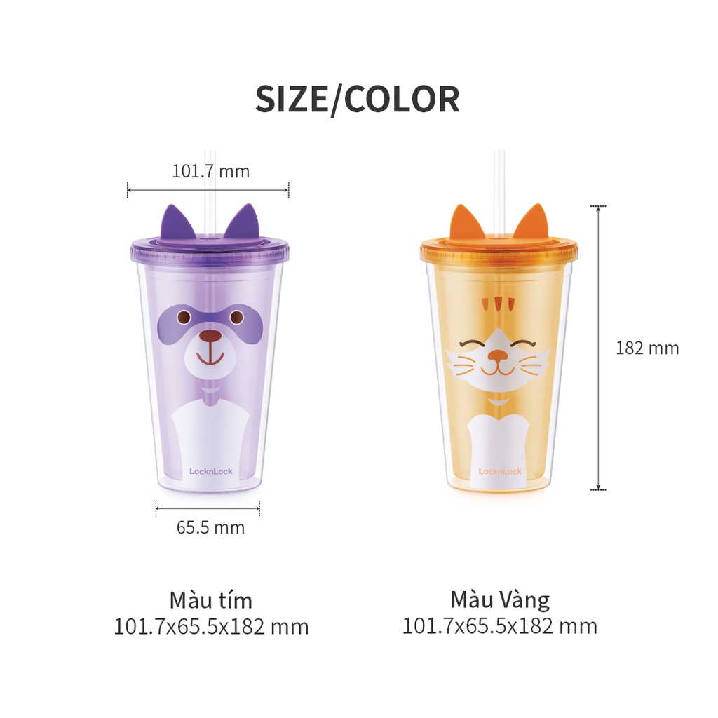Ly nhựa 2 lớp Animal Lock&amp;Lock Double Wall Cold Cup 520ml - HAP512 (2 màu)