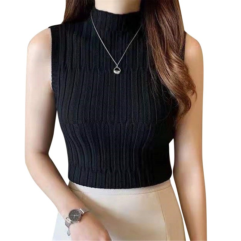 Áo Dệt Kim Sát Nách Cổ Lọ Thời Trang Cho Nữ