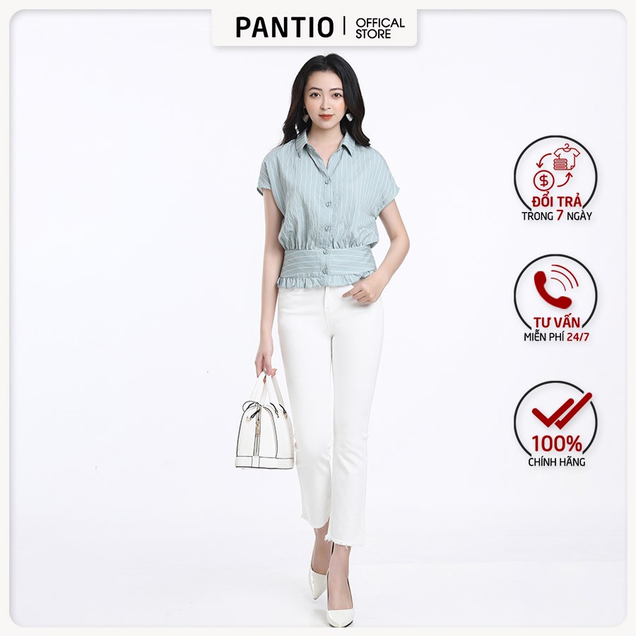 Áo sơ mi chất liệu thô họa tiết kẻ sọc dáng ôm eo FAS12524 - PANTIO