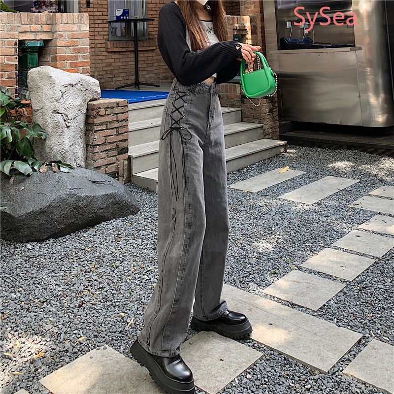 Quần Jean Lưng Cao Phối Dây Rút Thời Trang Mùa Hè Cho Nữ