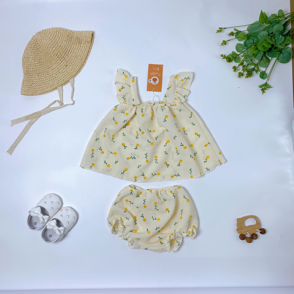 Set quần áo hoa nhí, Đồ bộ bé gái quần áo cánh tiên vải đũi- bộ cánh tiên bé gái xinh xắn cho bé hàng đẹp mã B03