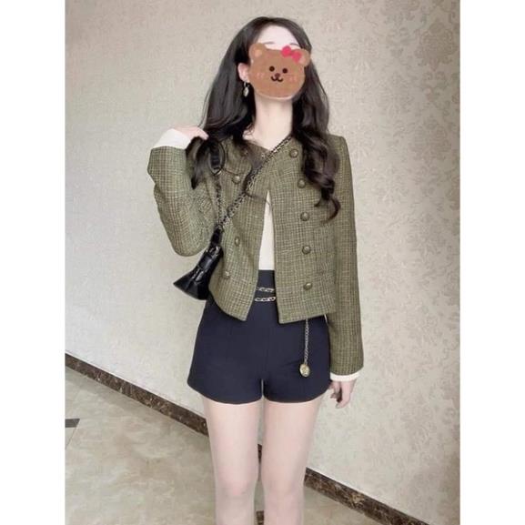8789# Áo dạ Tweed nhũ cúc đồng