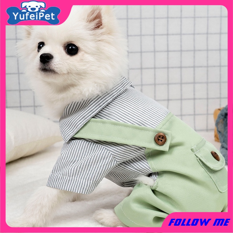 Bộ áo liền quần họa tiết kẻ sọc màu xanh lá cây dễ thương cho thú cưng
