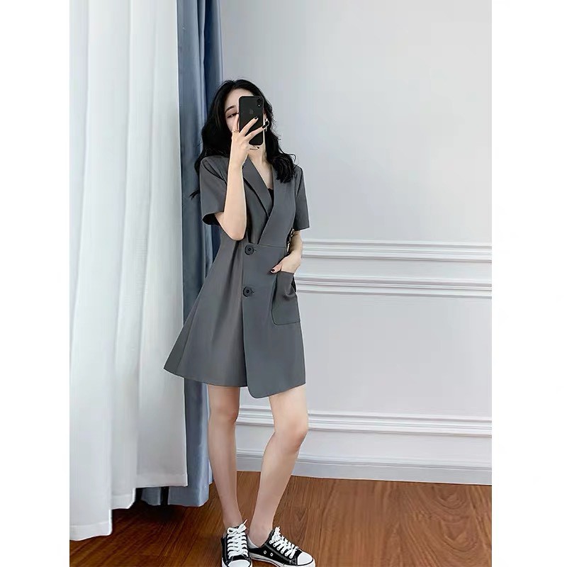Đầm hè kiểu bigsize cho nàng, đầm đi chơi vạt chéo xinh có hai màu xám ghi cho nàng