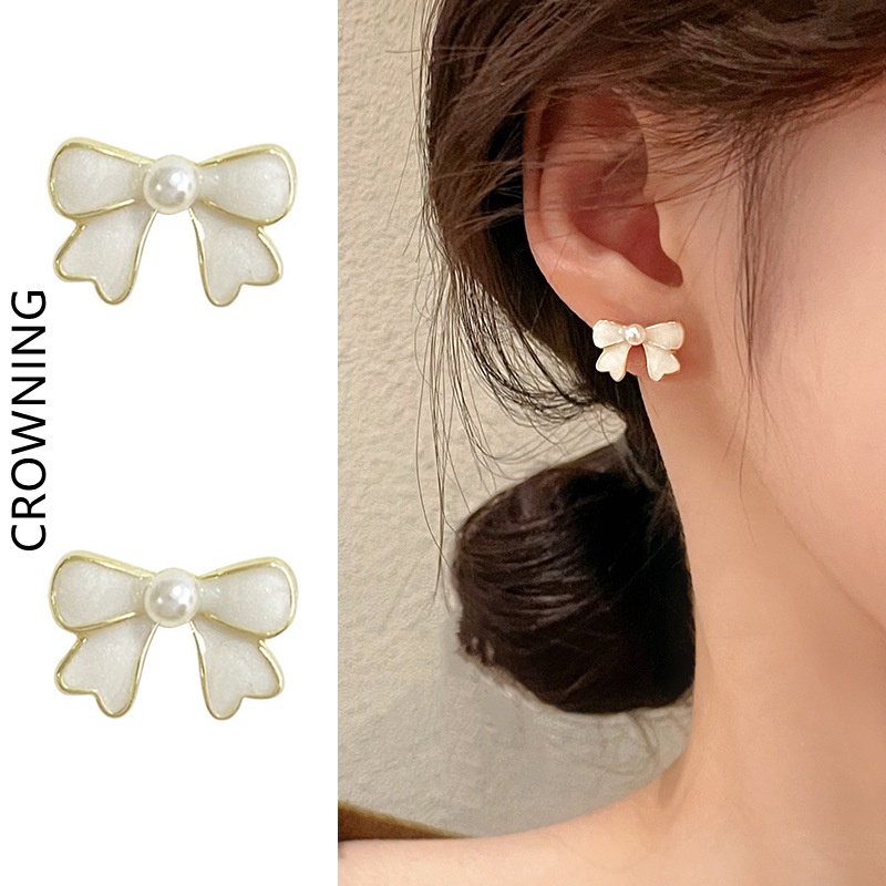 Bông Tai Mạ Bạc 925 Hình Nơ Phong Cách Mới Thanh Lịch Thời Trang F676